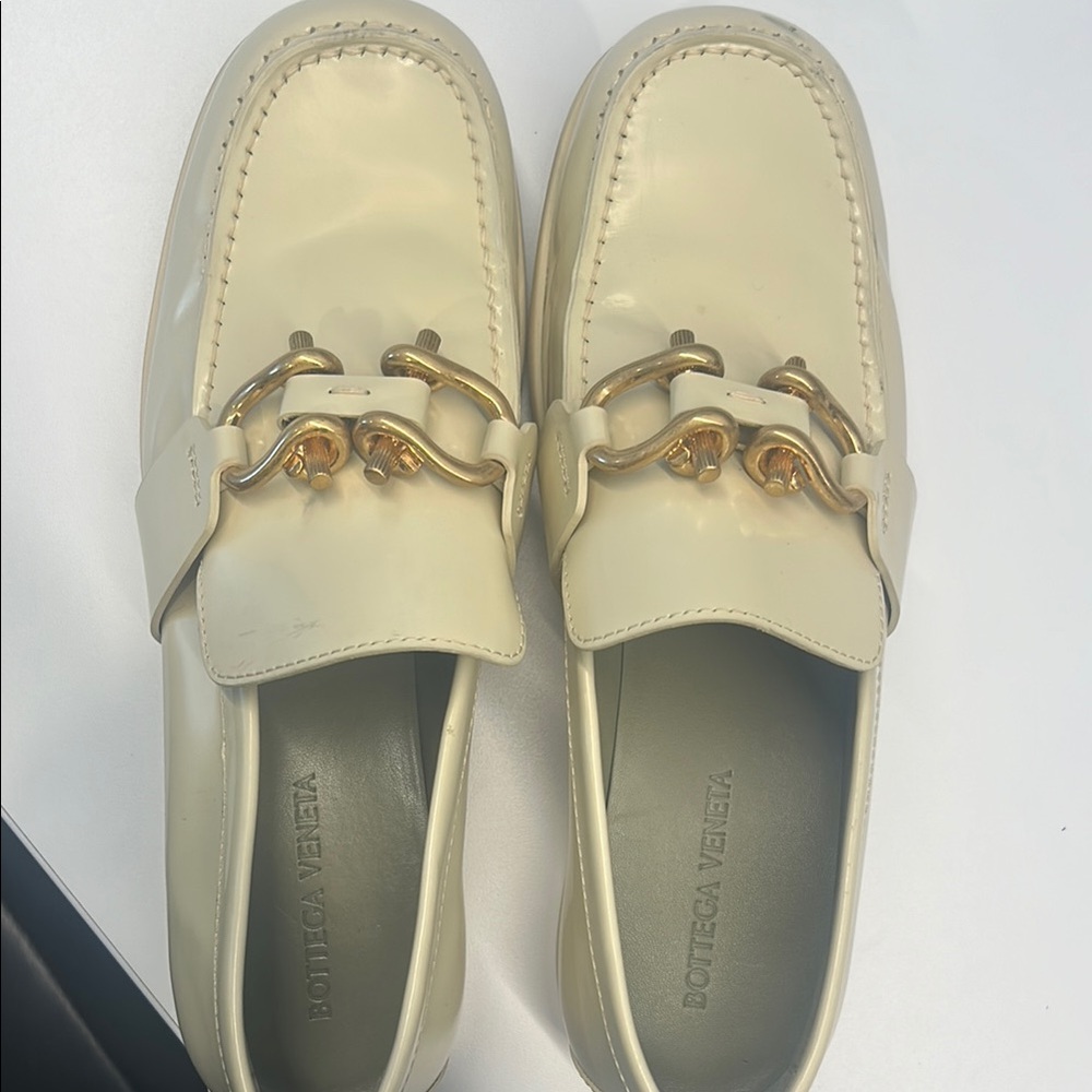 Bottega Veneta Cream Loafers with Gold Accents